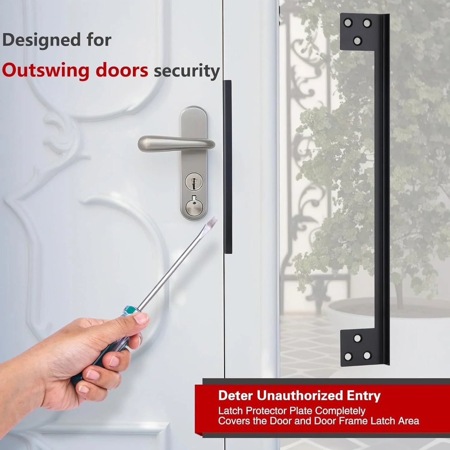 Door Latch Guard Home Security Lock Plate L-shaped Outswing Protector