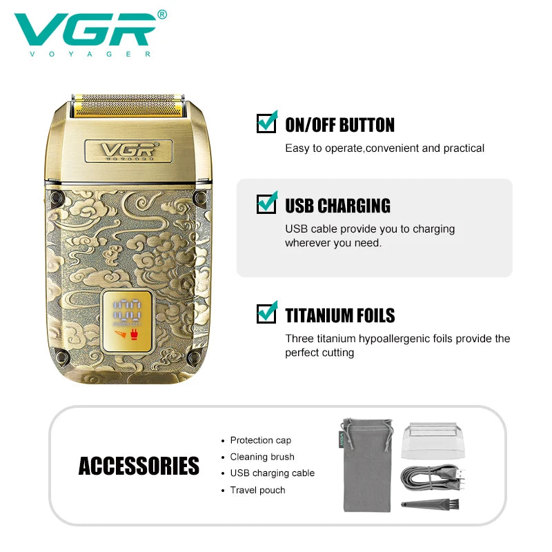 VGR 336 Shaver Professional USB Razor Rechargeable Beard Trimmer Digital Display Shaver Electric Trimmer 8500 RPM Shaver for Man Peaceful Pleasures Health and Wellness
