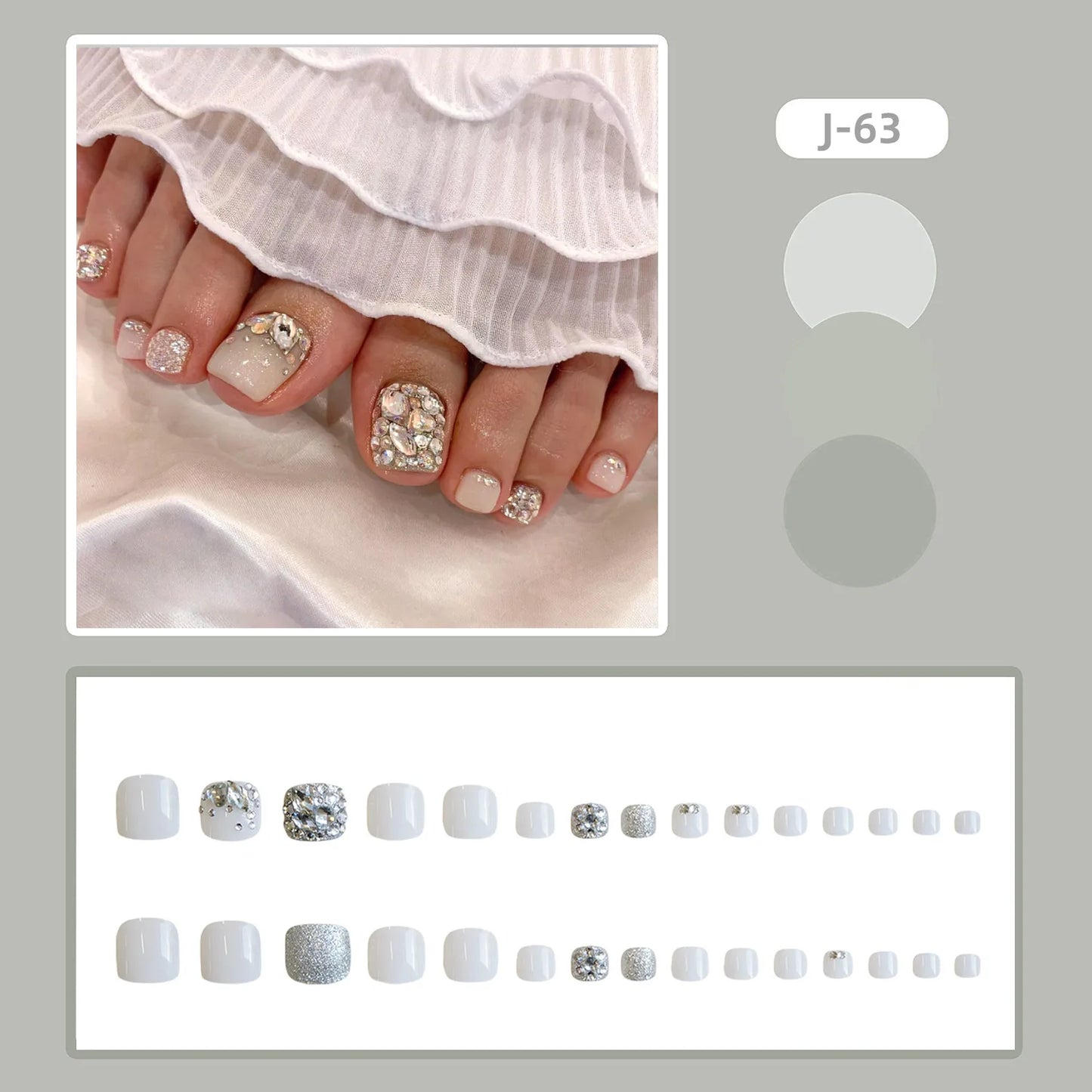 24-Pc Rhinestone Press-On Toenails | French Fake Toe Nails