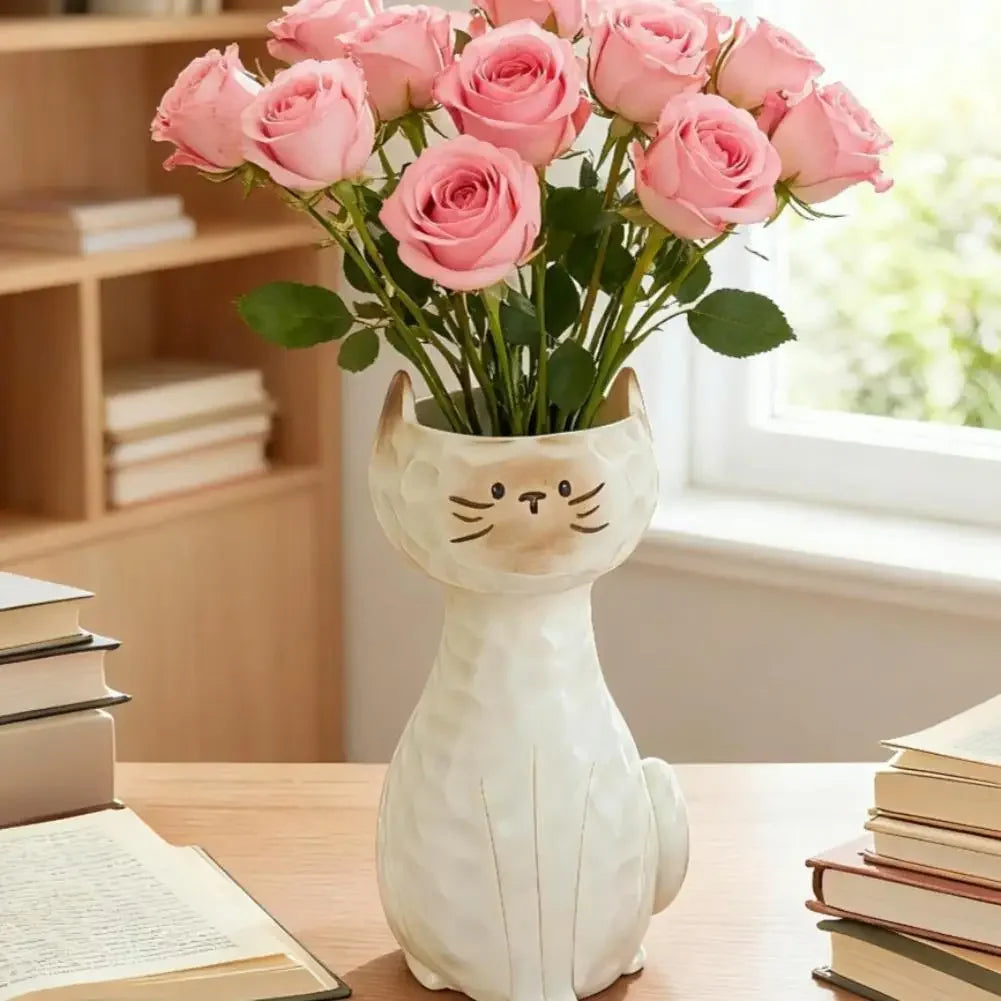 1Pc Cartoon Standing Cat Flower Pot Resin Succulent Planter Creative Tabletop Ornament Home Living Room Desktop Plant Pot Decor Peaceful Pleasures Health and Wellness