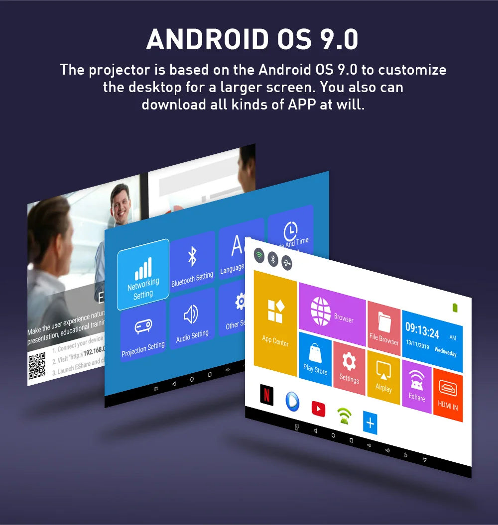 P09-II Portable DLP Mini Pocket Projector Android 9.0 2GB RAM 32GB ROM WIFI5 BT4.2 4K HD Beamer Home Cinema LED Video Projector Peaceful Pleasures Health and Wellness