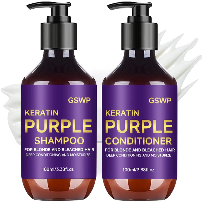 GSWP Purple Shampoo and Conditioner Set cleanses and deeply moisturizes hair, suitable for blonde, gray, and silver hair.200g Peaceful Pleasures Health and Wellness Nourishing