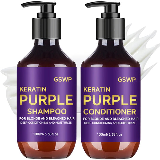 GSWP Purple Shampoo and Conditioner Set cleanses and deeply moisturizes hair, suitable for blonde, gray, and silver hair.200g Peaceful Pleasures Health and Wellness Nourishing