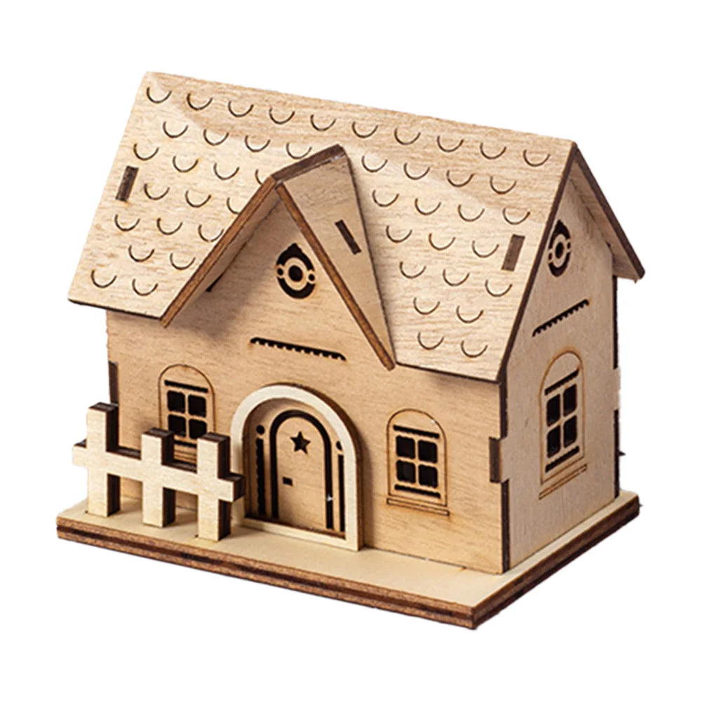 Battery-Powered Wooden Log Cabin Christmas Ornament