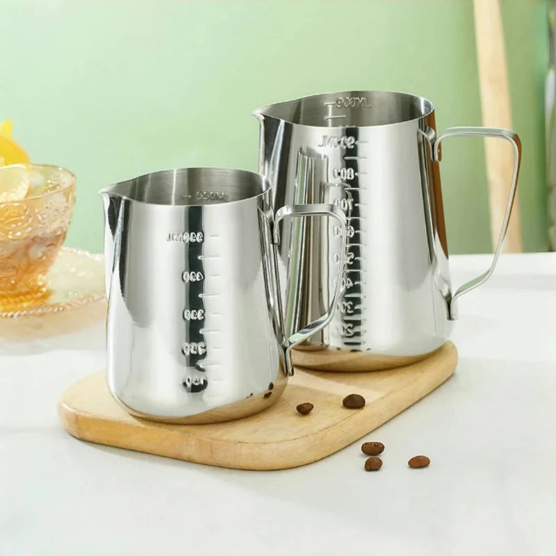304 Stainless Steel Latte Art Cup Scale Milk Foam Pot Scale Latte Cappuccino Cream Steam Home Cafe Milk Foam Cup 350/550/900ML Peaceful Pleasures Health and Wellness