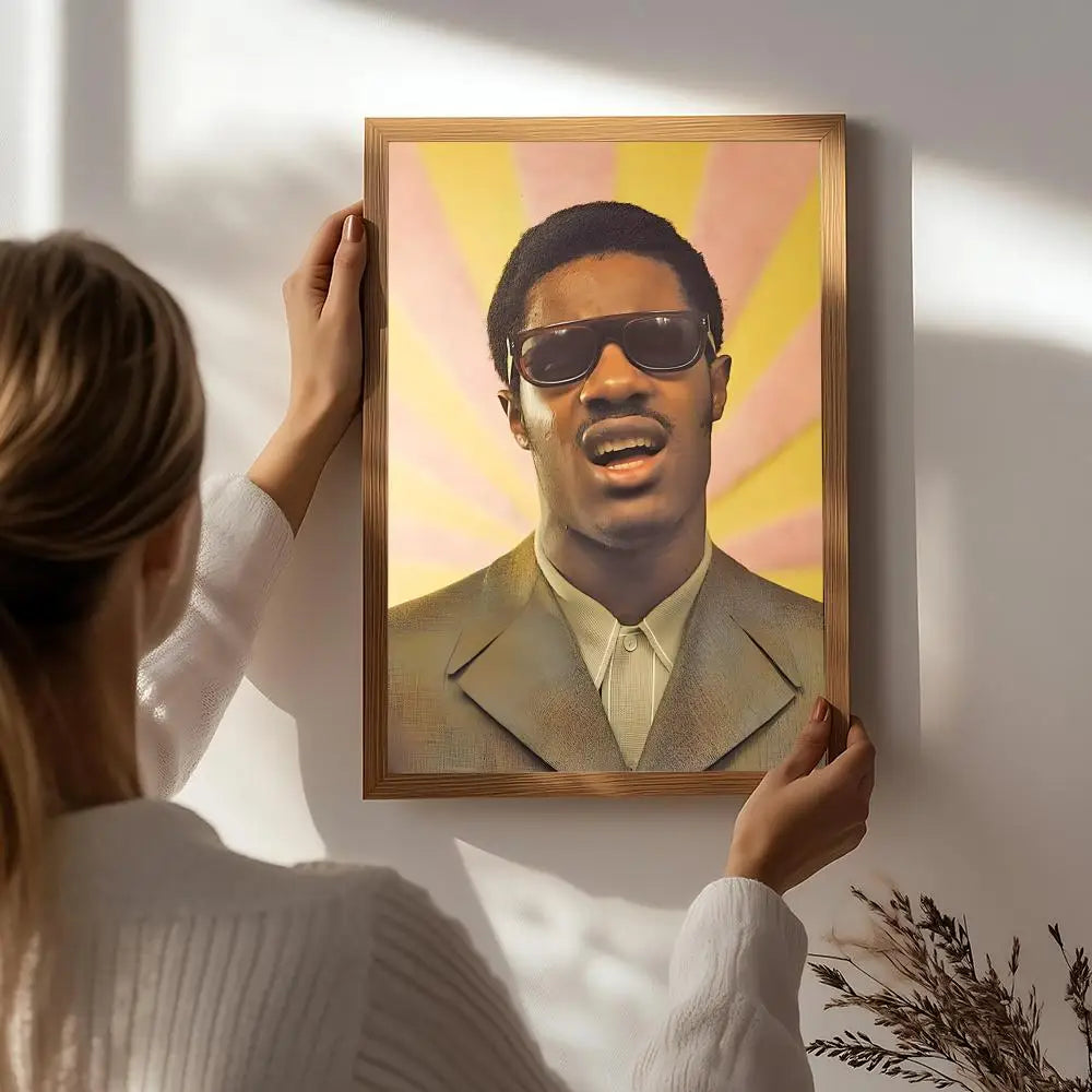 Singer S-Stevie Wonder Poster HD Self Adhesive Waterproof Wall Art Ideal for Home Office Dorm Bedroom Great Gift Peaceful Pleasures Health and Wellness White3 15X20cmNoframe