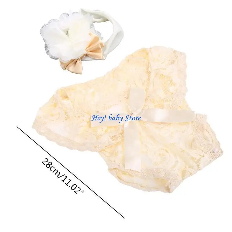 Newborn Photography Props – Lace Romper & Headband Bow 0-1M
