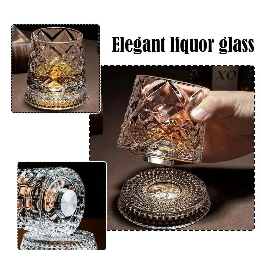 280ml Glass Cup with Base Crystal Rum Whiskey Rotating Glass Mug Diamond Cut Ice Flower Bubble Pattern Spinner Cup Business Gift Peaceful Pleasures Health and Wellness