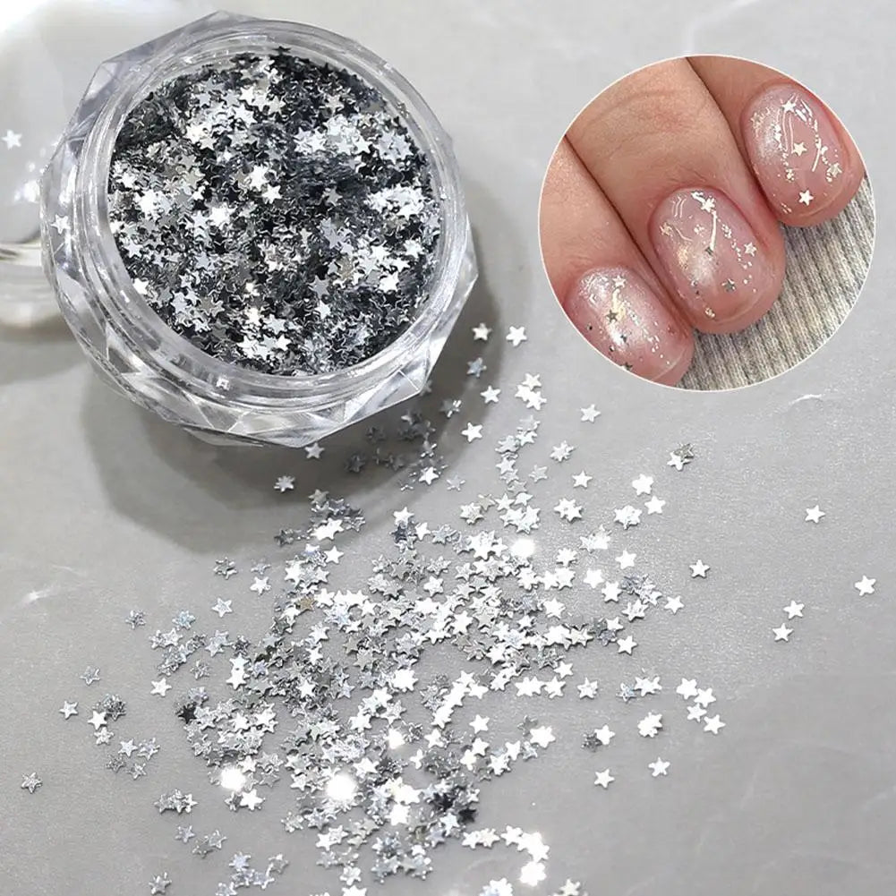 Silver Star Nail Glitter Sequins – Shiny Flakes for Nail Art