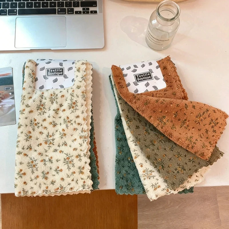 4Pcs Flower Dishwashing Towels Thickened Quick Drying Cleaning Cloth Reusable Soft Kitchen Bathroom Car Polishing Cleaning Rags Peaceful Pleasures Health and Wellness