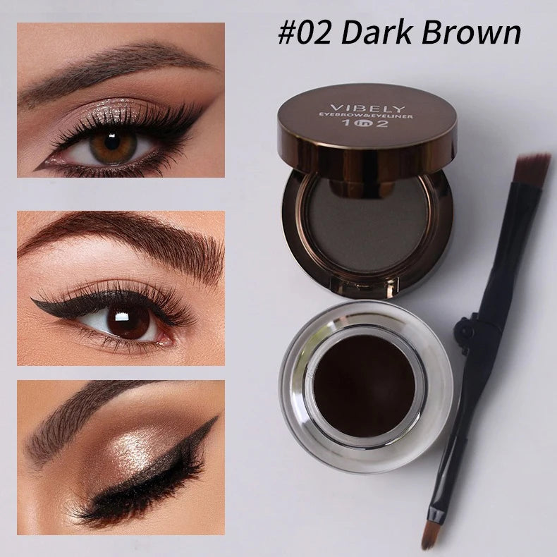 2-in-1 Eyebrow Powder & Eyeliner Gel | Waterproof Dual Brush