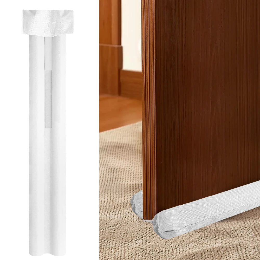 Windproof Seal Strip Draught Excluder Stopper Door Bottom Guard Double Protector Doorstop Dustproof Blocker Sealer Soundproof Peaceful Pleasures Health and Wellness White 17X90CM