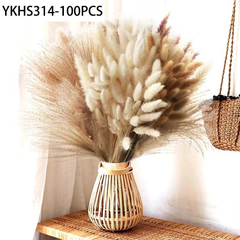 Natural Dried Pampas Grass Bunny Tails Bouquet | Boho Decor