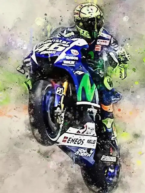 Valentino Rossi Watercolor Motorcycle Racer HD Canvas Print, Motorbike Racing Wall Art Poster for Home Decor Peaceful Pleasures Health and Wellness 9 50x70cm Unframed