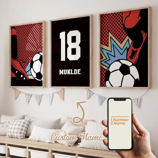 Personalized Football Canvas Wall Art – 3-Piece Sports Poster Canvas Wall Art Set Peaceful Pleasures Health and Wellness GA-CH201-3pcs 40x60cm Unframed