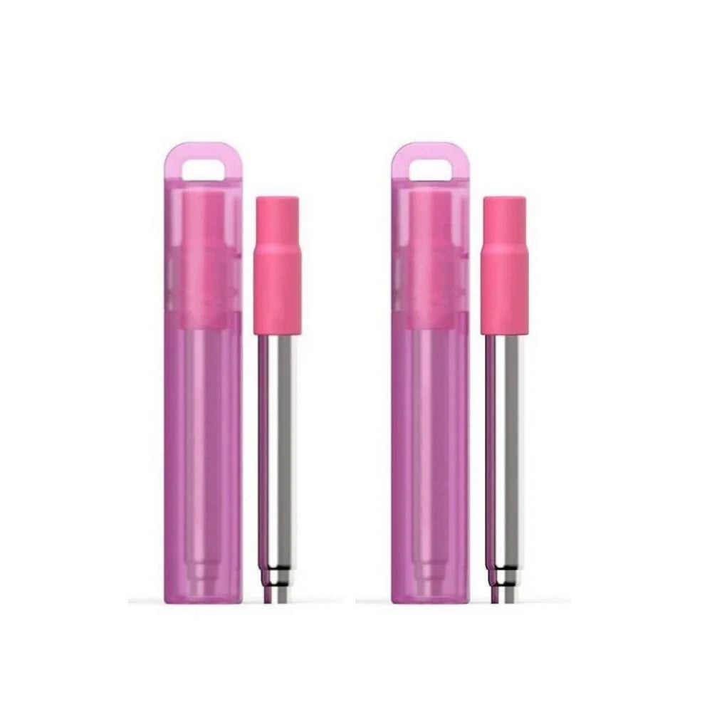 2/3Pcs Portable Reusable Telescopic Travel Straws with Case and Cleaning Brush, Collapsible Stainless Steel Drinking Straw Peaceful Pleasures Health and Wellness 2Pcs Purple