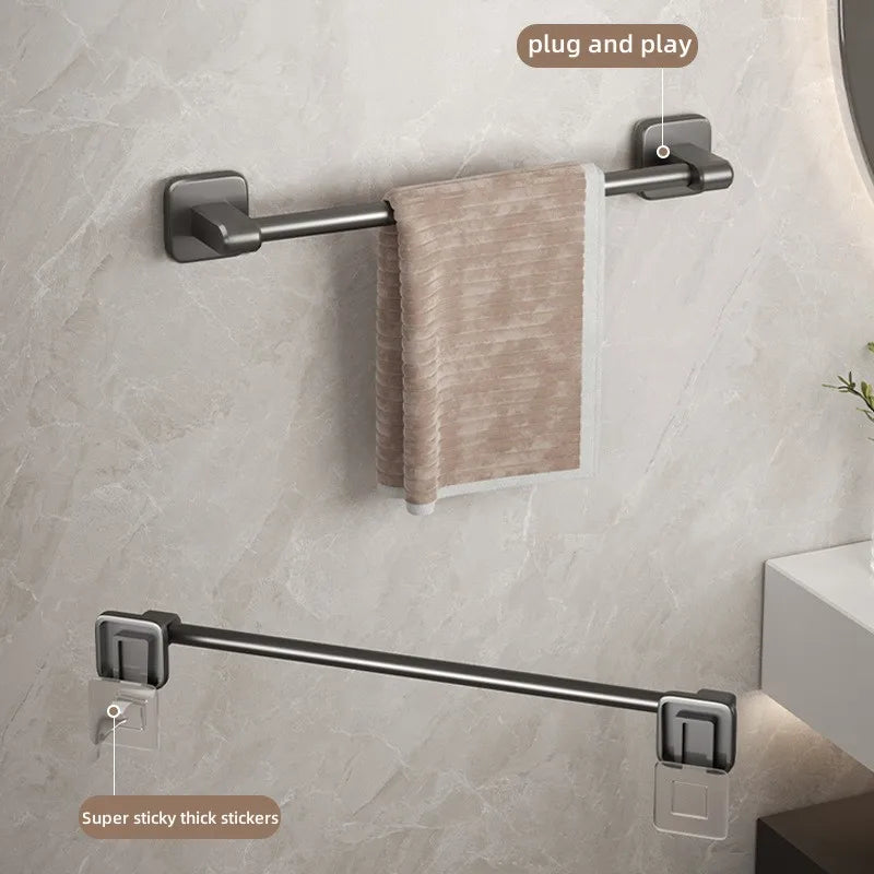 Self-Adhesive No-Drill Towel Bar | Wall-Mount Rack White & Black