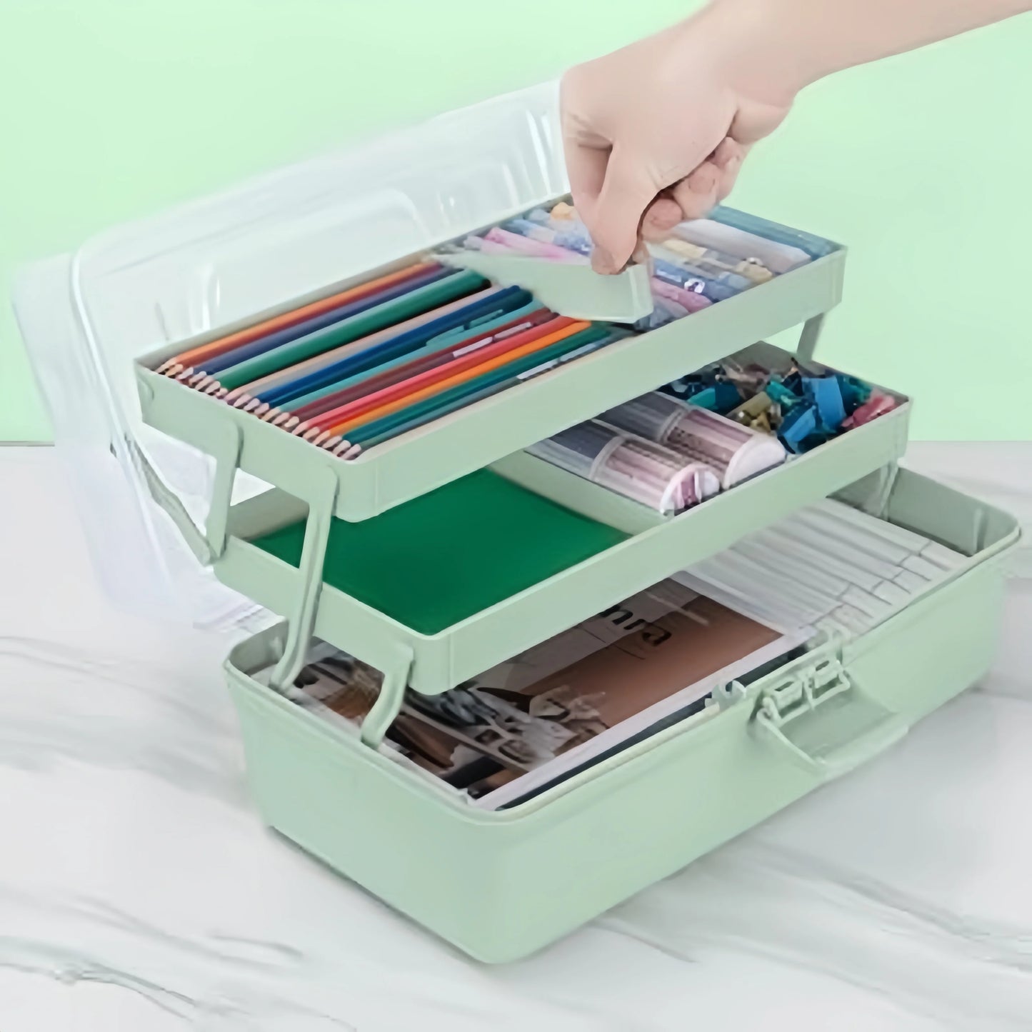 3-Layer Craft Organizer Box with Adjustable Dividers & Handle Craft Storage Organizer Peaceful Pleasures Health and Wellness