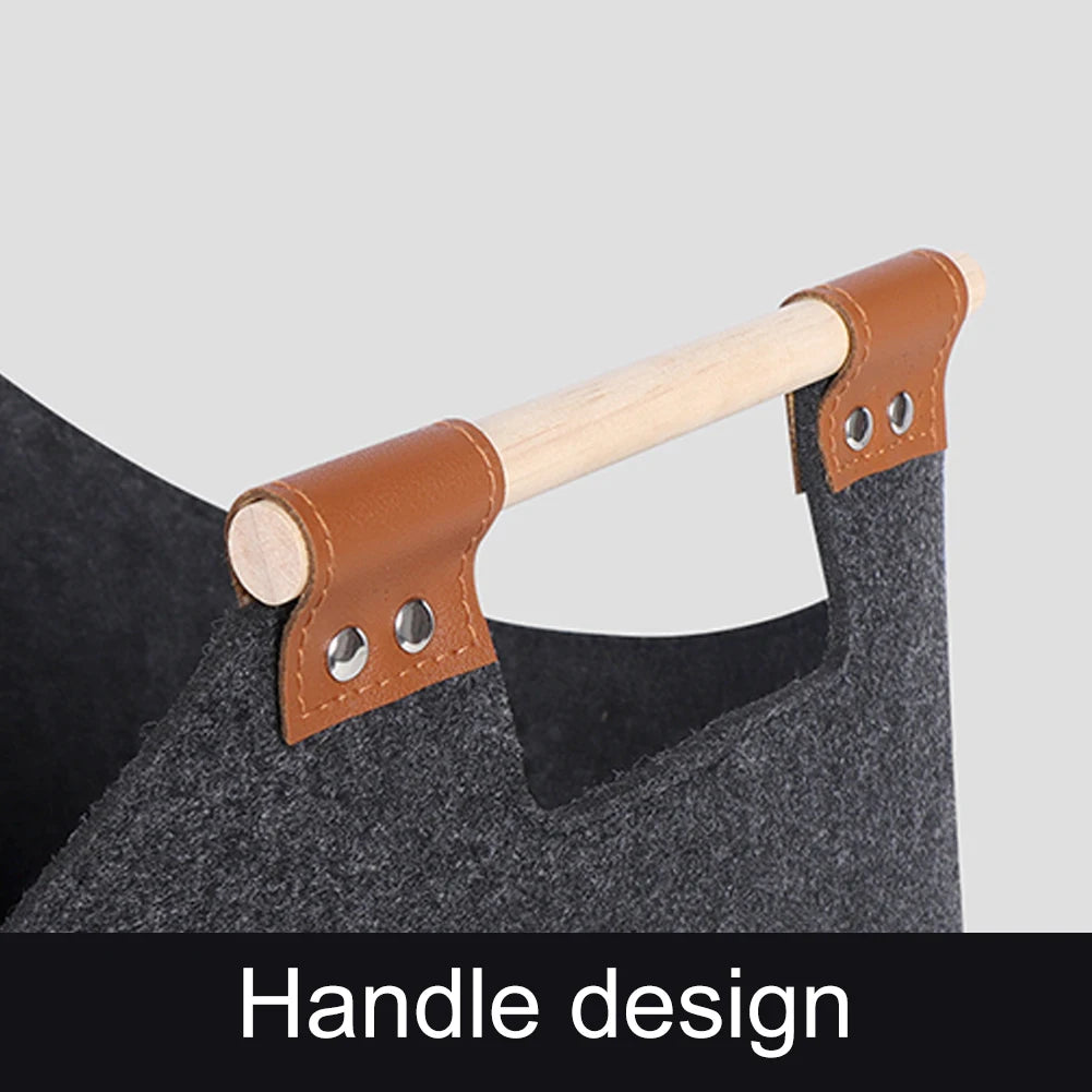 Foldable Felt Basket with Wooden Handles – 57L Firewood Storage