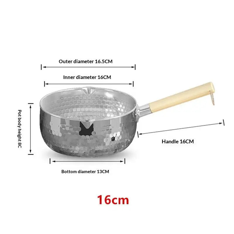 Stainless Steel Yukihira Saucepan | Wood Handle Non-Stick Pot Stainless Steel Saucepan Peaceful Pleasures Health and Wellness 16cm