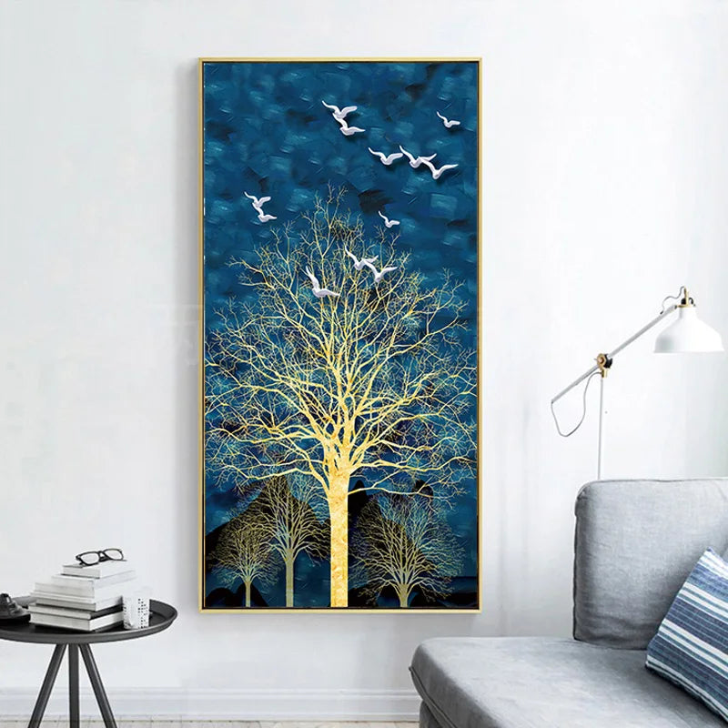 Abstract Luxury Flowers Canvas Painting, Golden Rich Tree, Wall Art Posters Money Tree Prints, Living Room, Porch, Home Decor Peaceful Pleasures Health and Wellness fj5 2 50x100cm