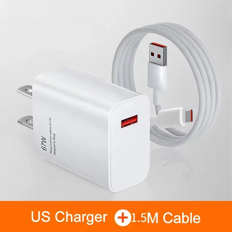 67W USB-C Fast Charger for Xiaomi Redmi | EU/US Wall Adapter