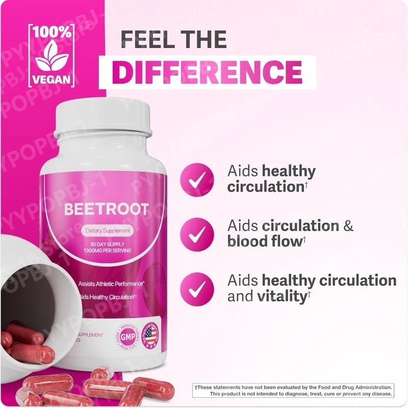 Beet Root Capsules 1300mg | Non-GMO Supplement 60 Caps