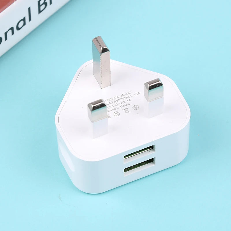 Dual Port USB Wall Charger 5V/2.1A UK 3 Pin Plug Adapter