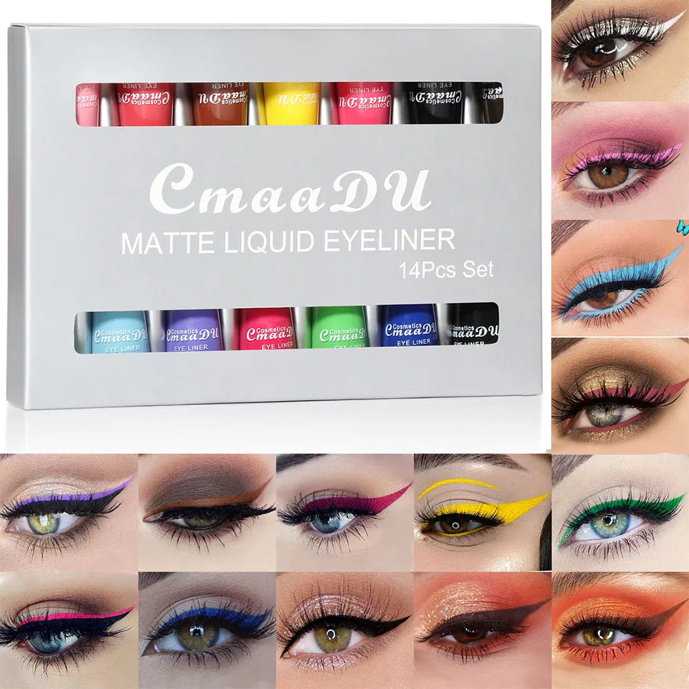 CmaaDU 14-Color Waterproof Liquid Eyeliner Set – Long-Lasting