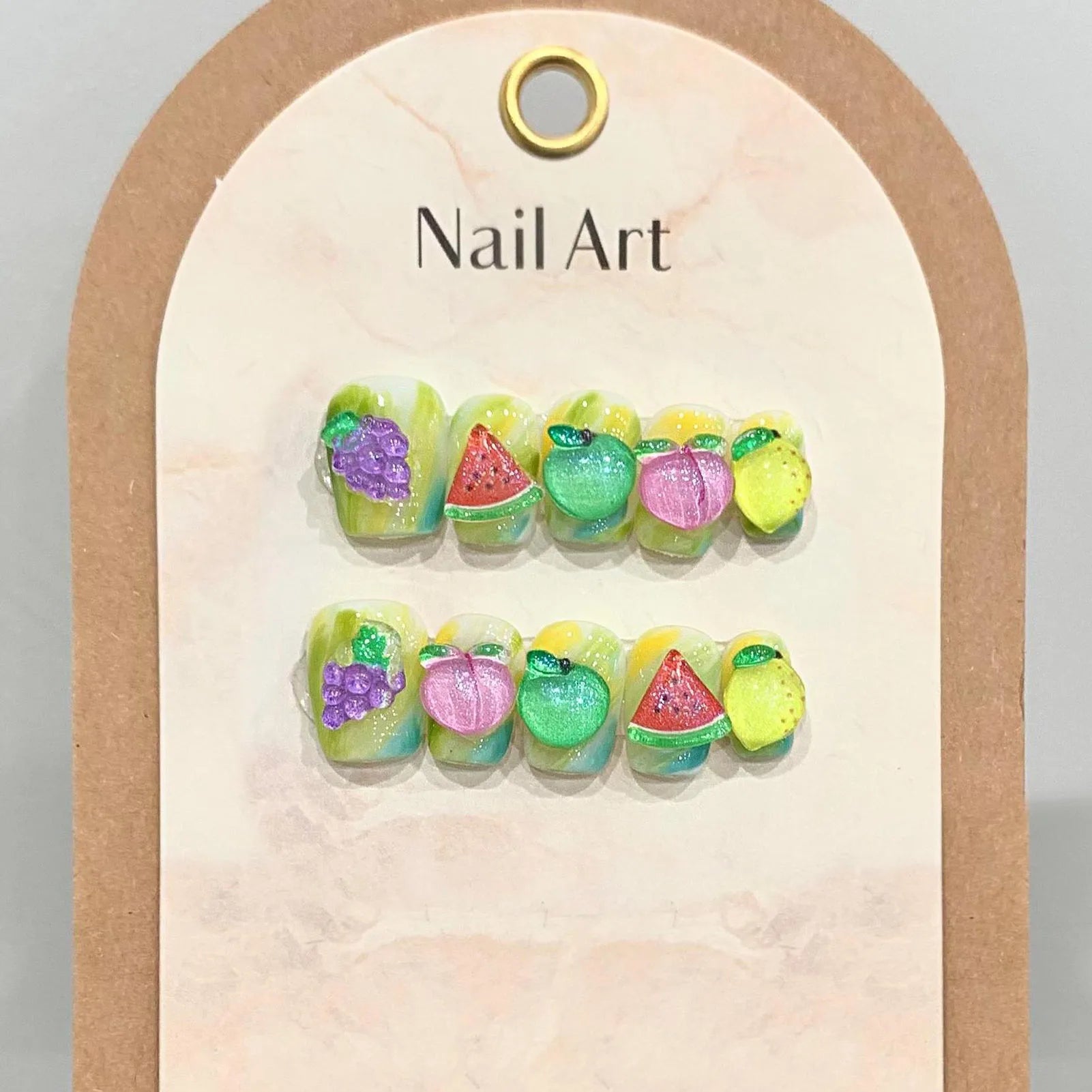 Handmade Press on Nails Summer Fruit Decor False Nails Short Cute Grapes Peaches Lemons Design Fake Nail Patches Wearable 10pcs Peaceful Pleasures Health and Wellness