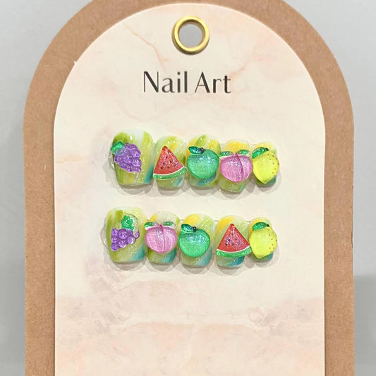 Handmade Press on Nails Summer Fruit Decor False Nails Short Cute Grapes Peaches Lemons Design Fake Nail Patches Wearable 10pcs Peaceful Pleasures Health and Wellness