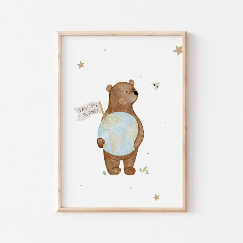 Cute Bear Cartoon Canvas Wall Art for Kids Nursery Room Decor