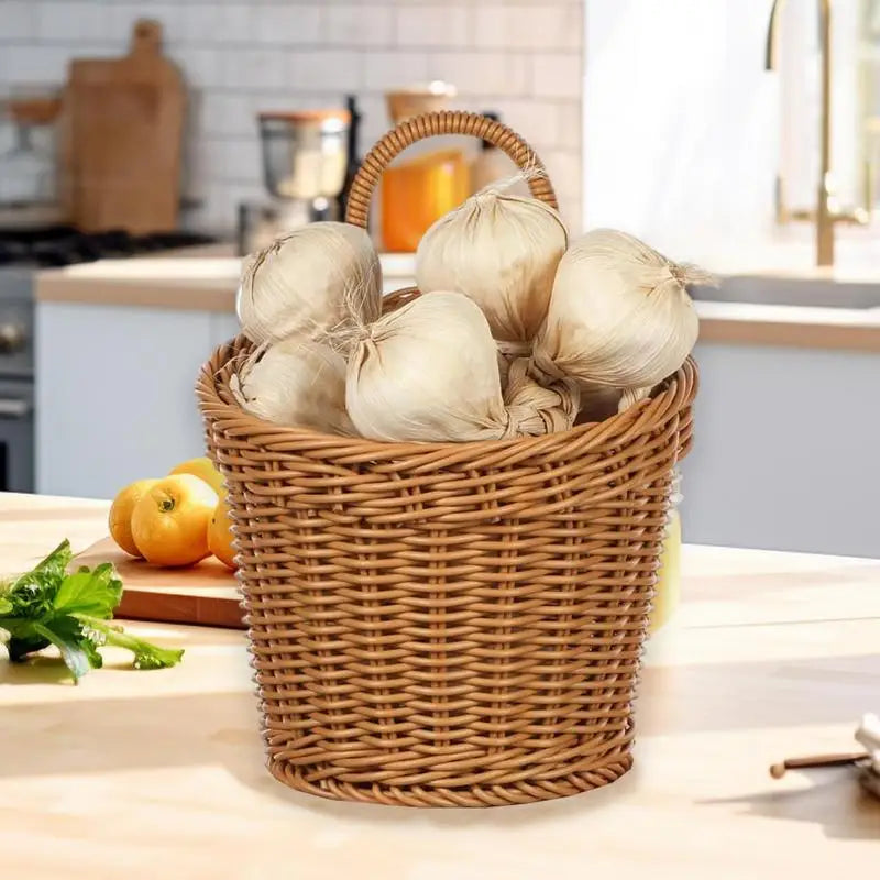Handmade Woven Storage Basket with Handle | Boho Farmhouse