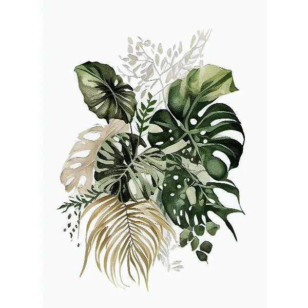 Modern Botanical Green Plants Canvas Wall Art | Unframed Print