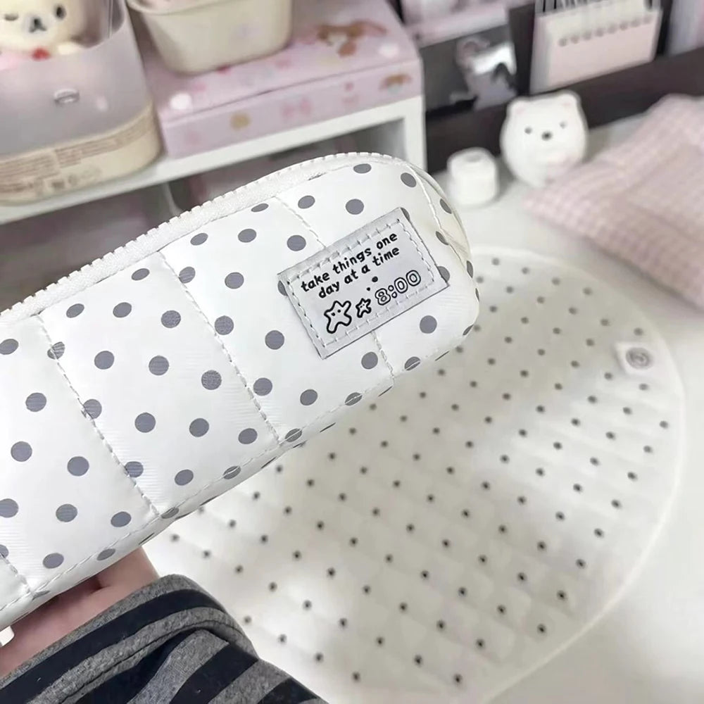 Korean White Polka Dot Pencil Case Ins Minimalist Student Portable