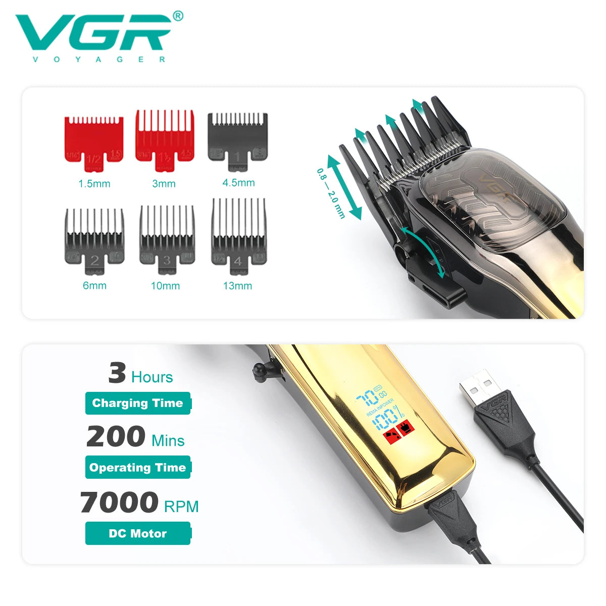 VGR 654 Hair Trimmer Professional USB Hair Clipper Rechargeable Haircut Machine Adjustable Hair Clipper Electric Trimmer for Men Peaceful Pleasures Health and Wellness