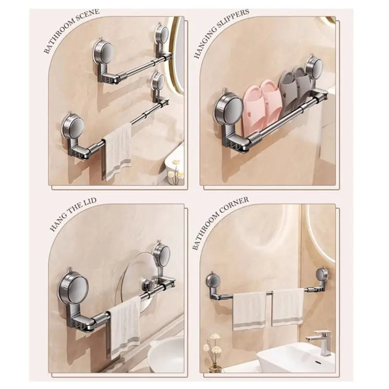 A36T-Bathroom Robe Coat Rack Wall Towel Holder Suction Cup No-Punching Retractable Kitchen Bathroom Organizer Shelf B Peaceful Pleasures Health and Wellness