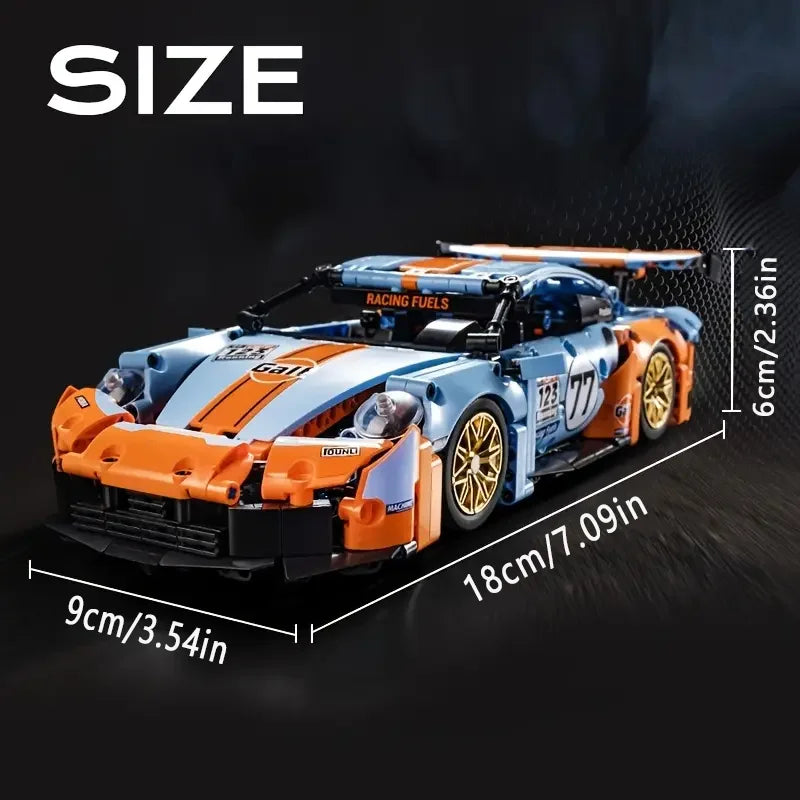 1200+Pcs Blue Supercar Building Block Fast Assembly Race Car Model