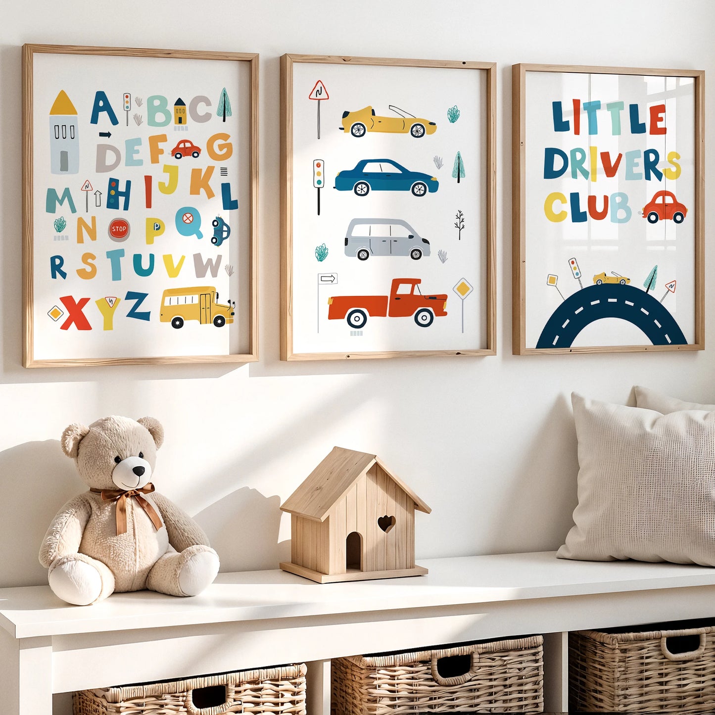 Cartoon Car Truck Alphabet Canvas Wall Art for Kids Room