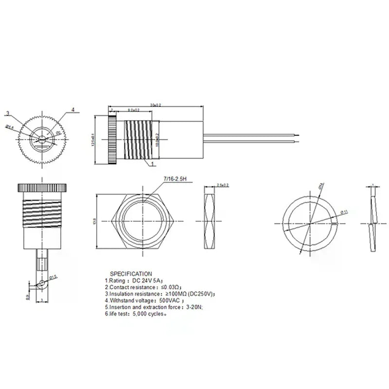 IP68 Waterproof DC Power Socket 5.5x2.1mm Panel Mount Connector DC Power Connector Peaceful Pleasures Health and Wellness