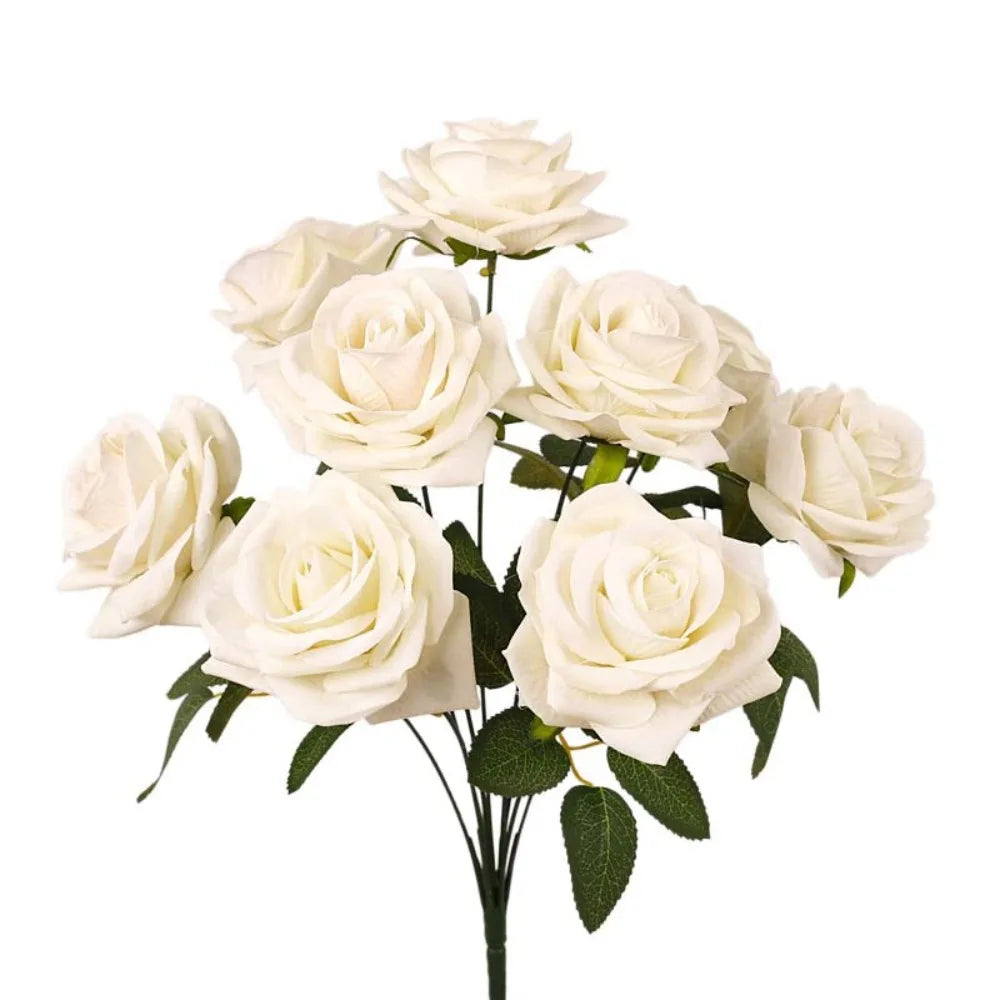 9-Head Artificial Rose Flower Branch | Real Touch Faux Roses