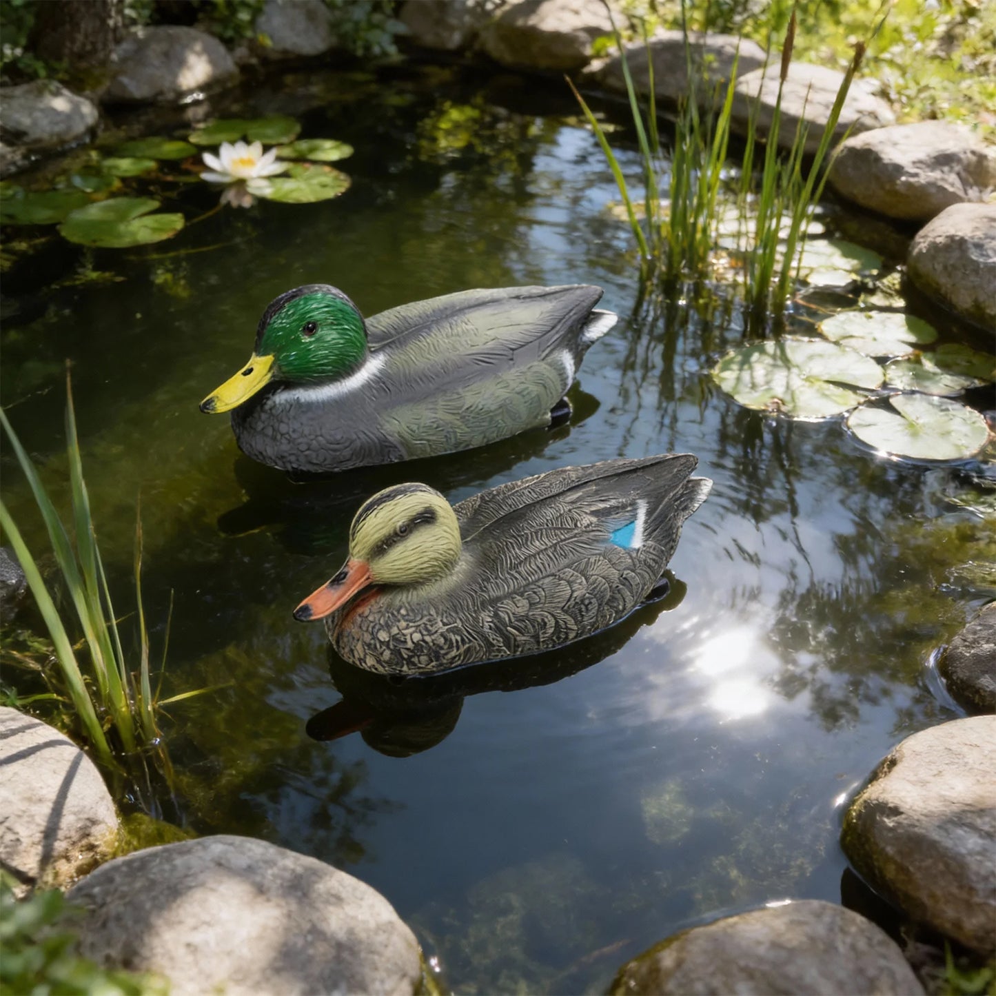 Realistic Floating Mallard Duck Decoys Garden Pond Two Units PE