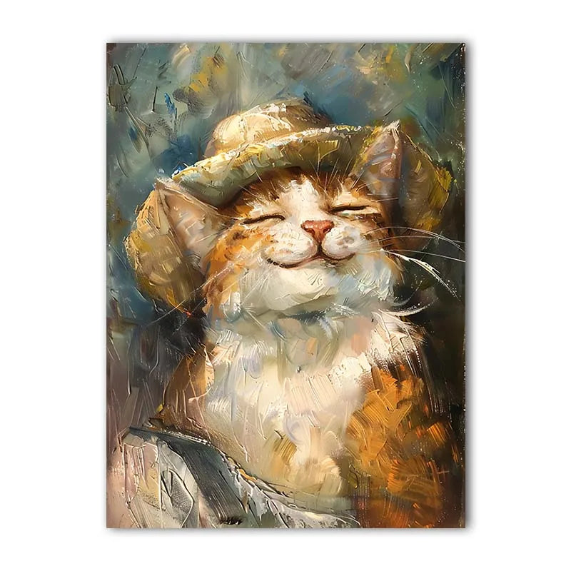 Animals Wall Art Cute Smiling Cat Oil Vintage Canvas Painting Nordic Style Poster Prints Bedroom Living Room Wall Decor Peaceful Pleasures Health and Wellness 03 50x70cm NoFrame China Mainland