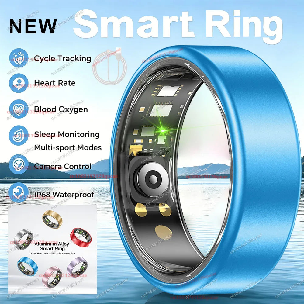 Colorful Smart Ring Women Men Blood Pressure Heart Rate Monitoring IP68 Waterproof 100+Sport Mode Super Light Smartring 2026 New Peaceful Pleasures Health and Wellness Blue Cable 8