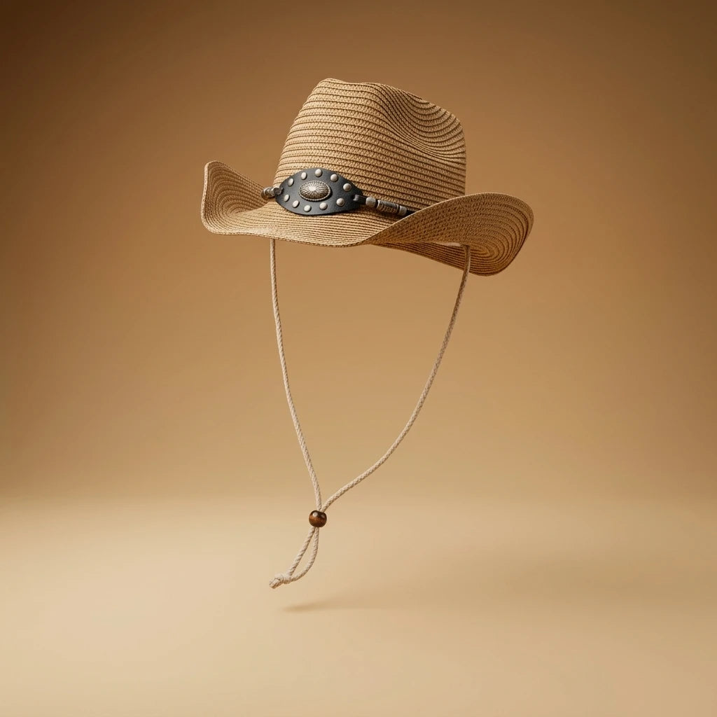 Western Cowboy Straw Hat Wide Brim Sun Protect Retro Outdoor Camping Beach Hat Adjustable Headband Peaceful Pleasures Health and Wellness