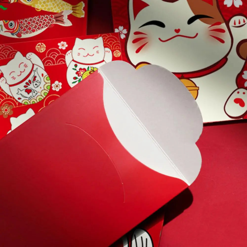 Cute Antiquity Lucky Cat Red Envelope Rectangular Colorful Lucky Money Bag Thickened Red Packet Kids Peaceful Pleasures Health and Wellness