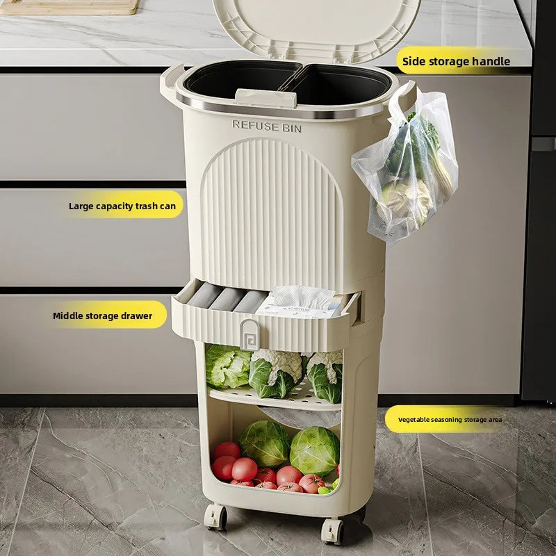 Double-Layer Large Capacity Japanese-Style Kitchen Trash Bin Dry-Waste Separation Organizer Rack Space-Saving Storage Solution Peaceful Pleasures Health and Wellness