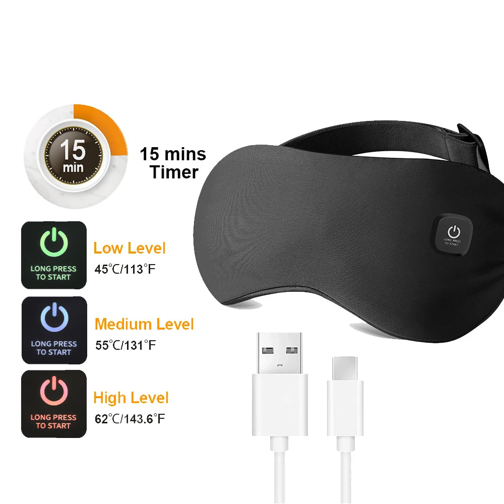 USB Charging Heated Eyemask Vibration Massage for Dry Eyes Relieve Eye Fatigue Warmth Sleep Shading Office Home Travel Eye Mask Peaceful Pleasures Health and Wellness TYPE 2 1