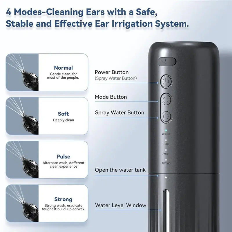 A36T-Ear Wax Removal Tool Water Powered Ear Cleaner Electric Ear Cleaning Kit With 10 Ear Tips Waterproof Peaceful Pleasures Health and Wellness