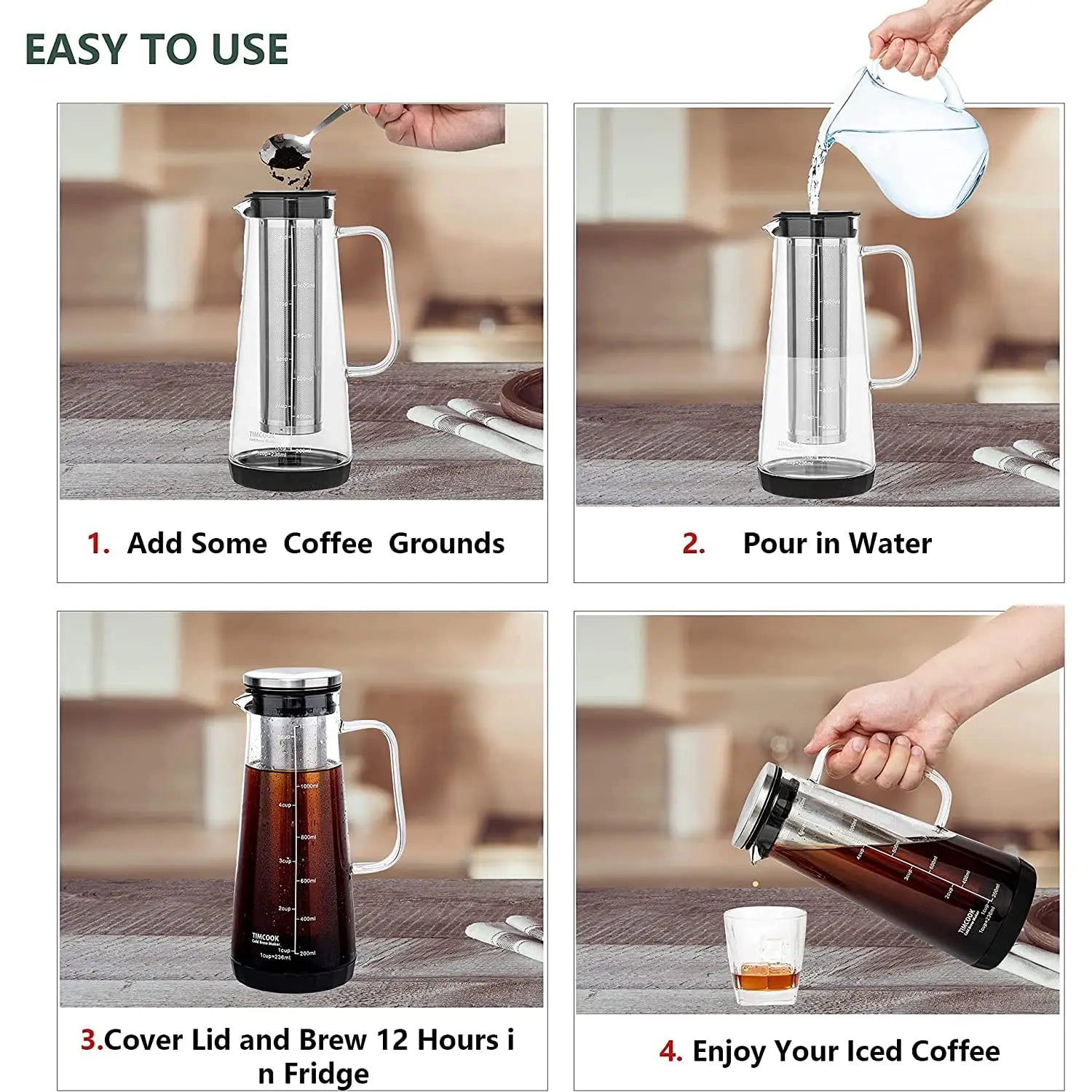 Airtight Cold Brew Iced Coffee Maker and Tea Infuser- 1.0L / 34oz Glass Carafe with Removable Stainless Steel Filter Peaceful Pleasures Health and Wellness